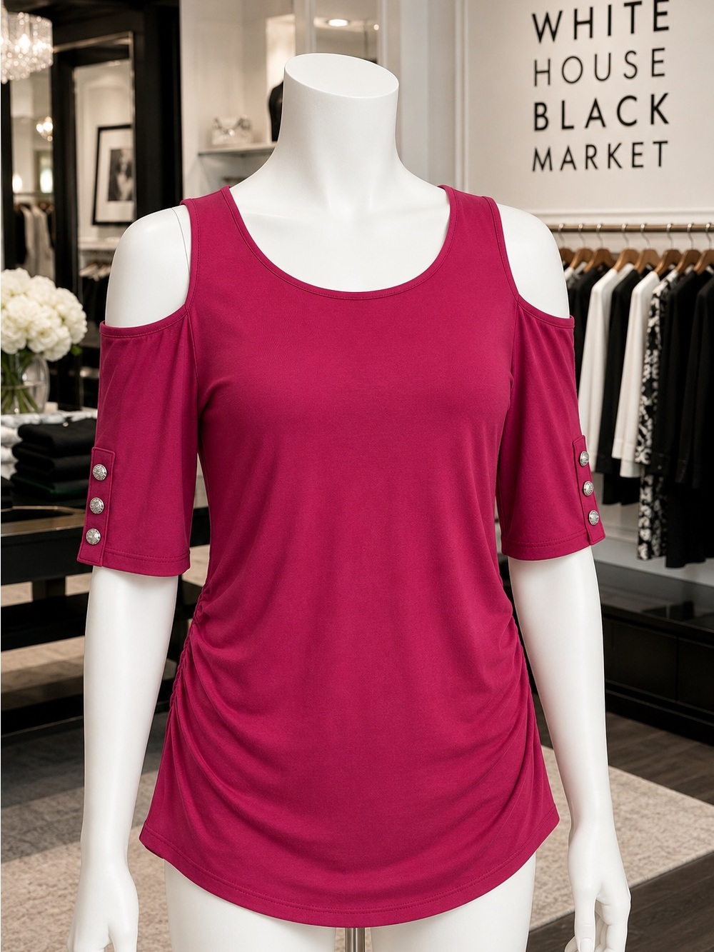 White House Black Market Raspberry Berry Red Cold-Shoulder Top Size Small S